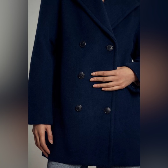 NWT! Anthropologie Navy Maeve Double-Breasted Wool-Blend Coat - Medium 💎 - Picture 3 of 7